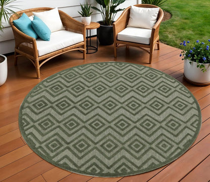 8' Green Round Geometric Indoor Outdoor Area Rug HomeRoots