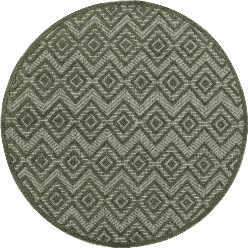 8' Green Round Geometric Indoor Outdoor Area Rug HomeRoots