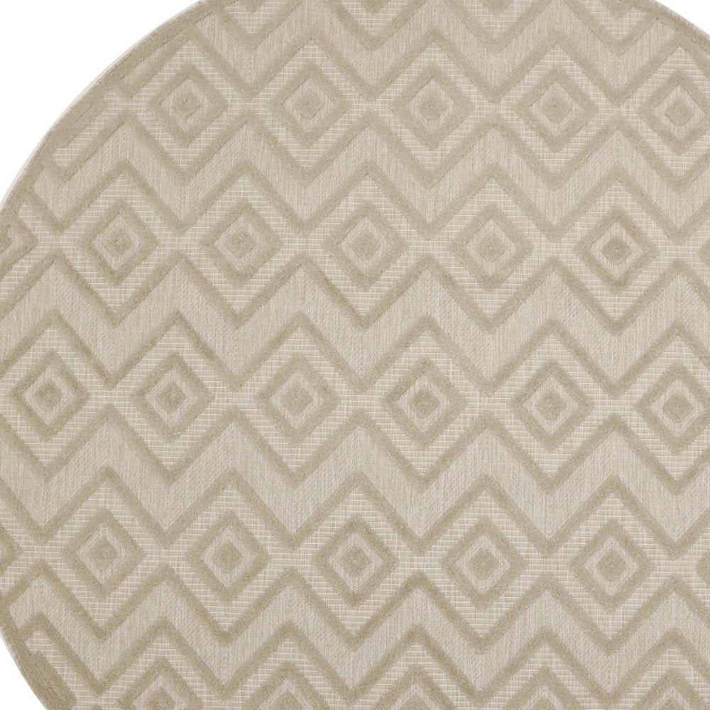8' Cream Round Geometric Indoor Outdoor Area Rug HomeRoots