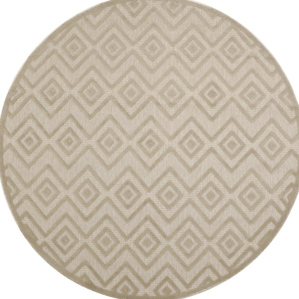 8' Cream Round Geometric Indoor Outdoor Area Rug HomeRoots