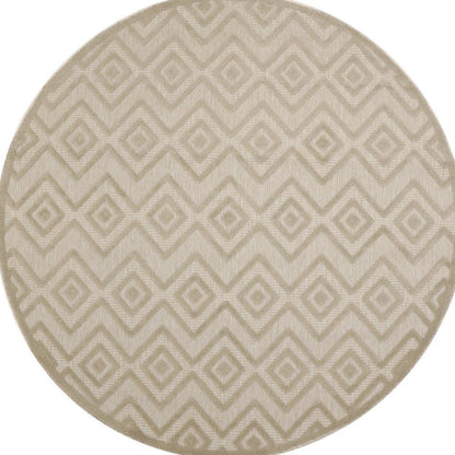 8' Cream Round Geometric Indoor Outdoor Area Rug HomeRoots
