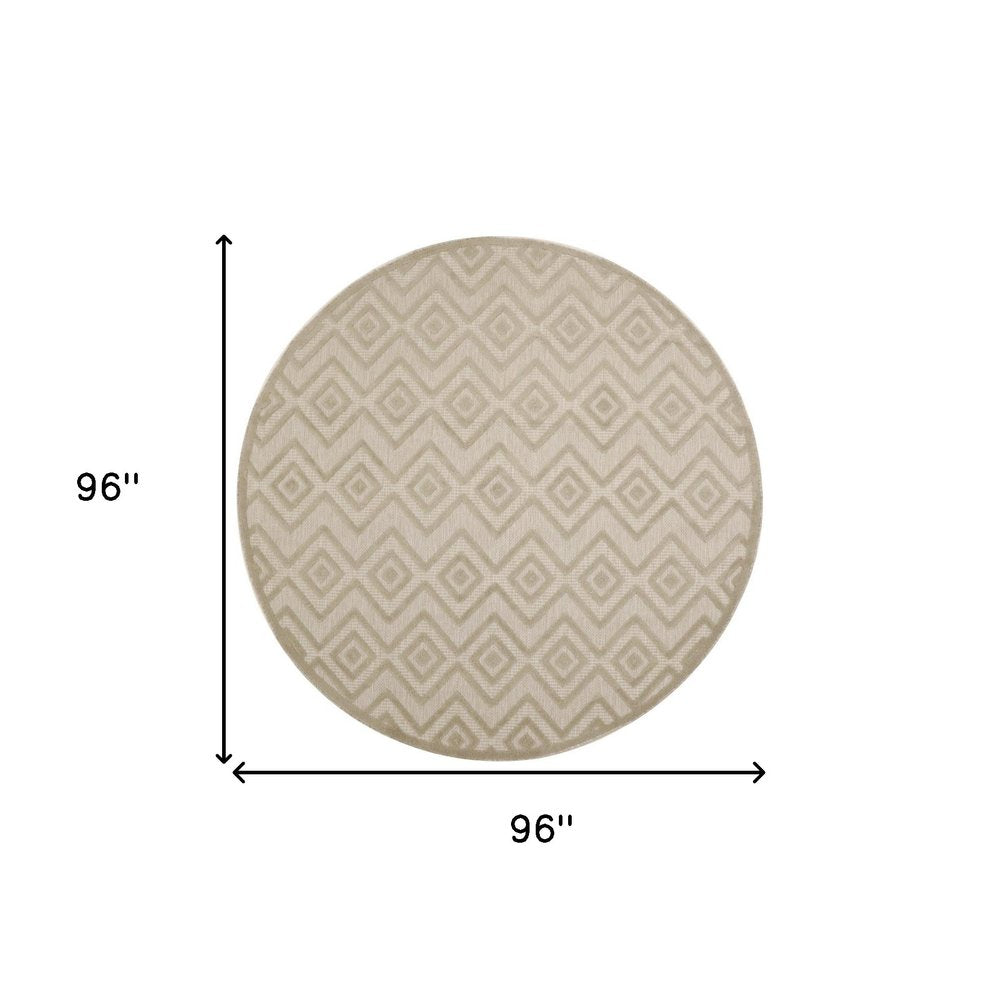 8' Cream Round Geometric Indoor Outdoor Area Rug — view 3
