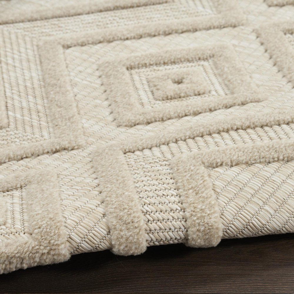 8' Cream Round Geometric Indoor Outdoor Area Rug — view 5