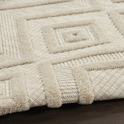 8' Cream Round Geometric Indoor Outdoor Area Rug HomeRoots