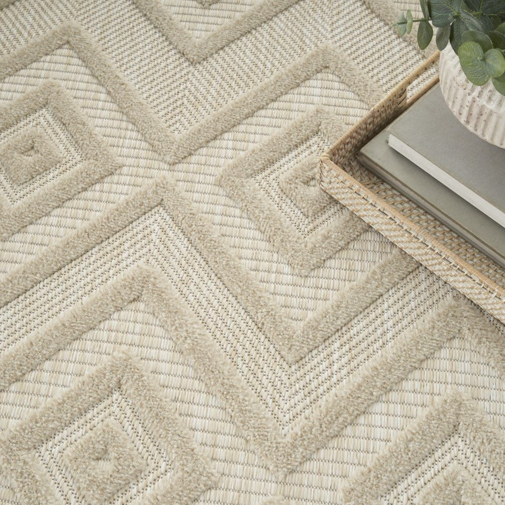 8' Cream Round Geometric Indoor Outdoor Area Rug — view 7