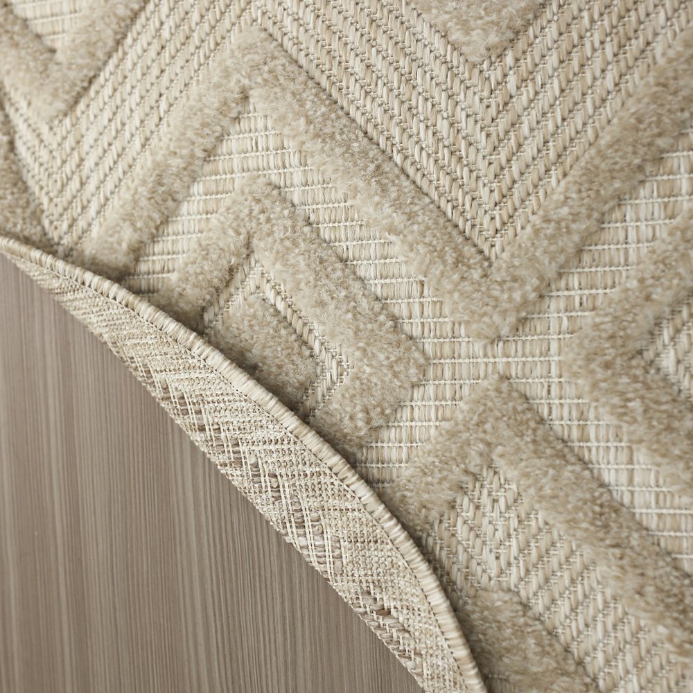 8' Cream Round Geometric Indoor Outdoor Area Rug HomeRoots