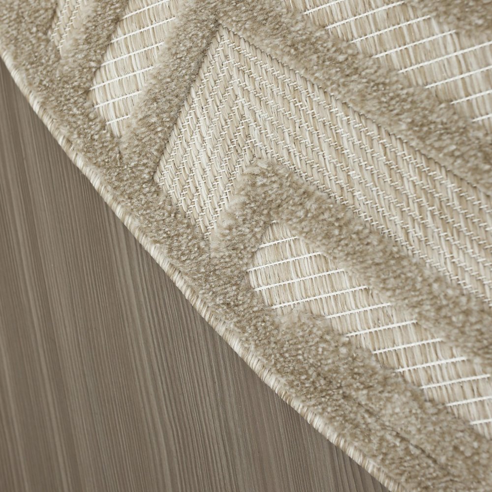 8' Cream Round Geometric Indoor Outdoor Area Rug HomeRoots