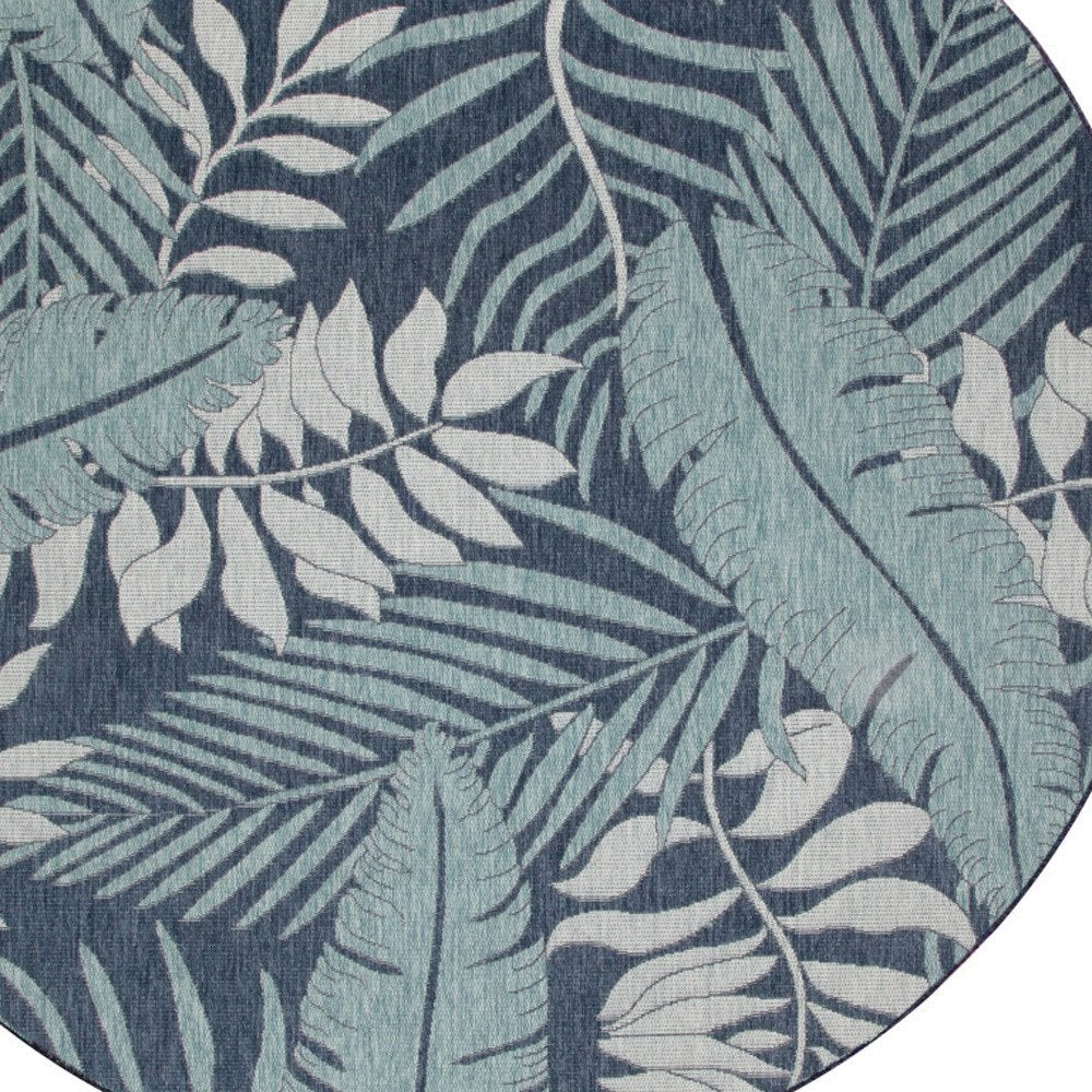8' Navy Blue And Ivory Round Floral Indoor Outdoor Area Rug HomeRoots