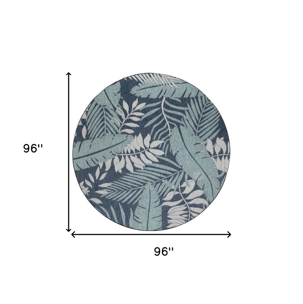 8' Navy Blue And Ivory Round Floral Indoor Outdoor Area Rug — view 3