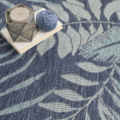 8' Navy Blue And Ivory Round Floral Indoor Outdoor Area Rug HomeRoots