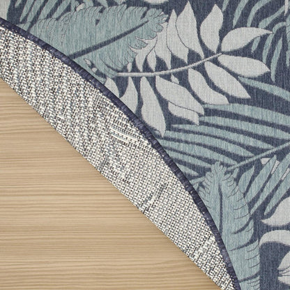 8' Navy Blue And Ivory Round Floral Indoor Outdoor Area Rug HomeRoots