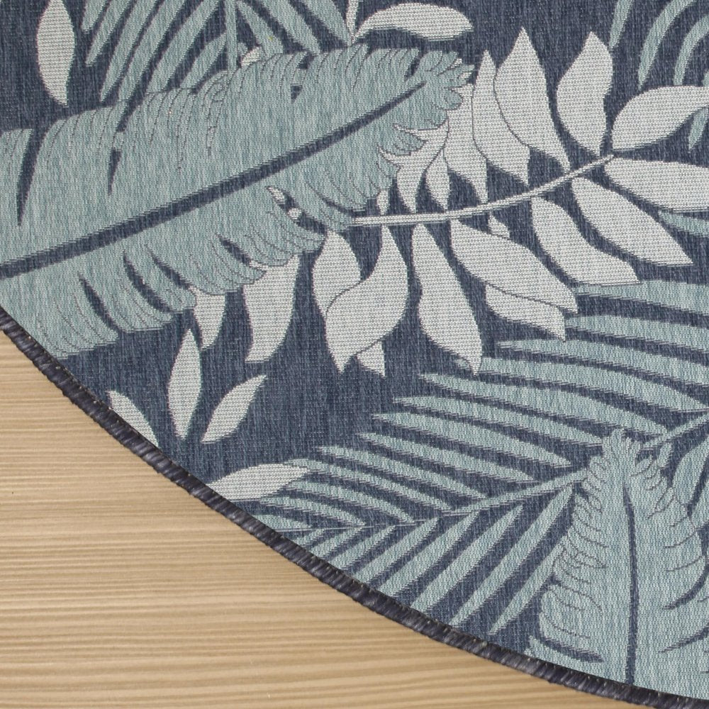 8' Navy Blue And Ivory Round Floral Indoor Outdoor Area Rug — view 9