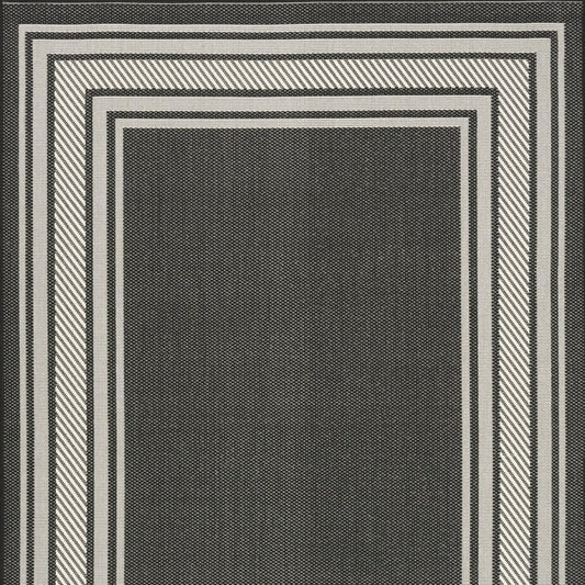 6' X 9' Black Geometric Indoor Outdoor Area Rug