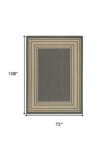 6' X 9' Charcoal Geometric Indoor Outdoor Area Rug