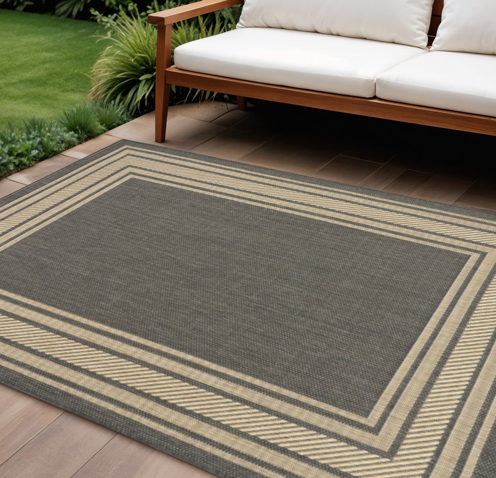 6' X 9' Charcoal Geometric Indoor Outdoor Area Rug
