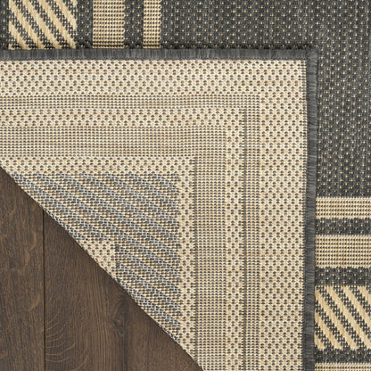 6' X 9' Charcoal Geometric Indoor Outdoor Area Rug