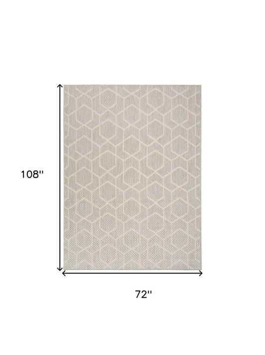 6' X 9' Gray And Ivory Geometric Indoor Outdoor Area Rug