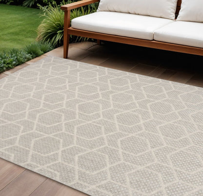 6' X 9' Gray And Ivory Geometric Indoor Outdoor Area Rug HomeRoots