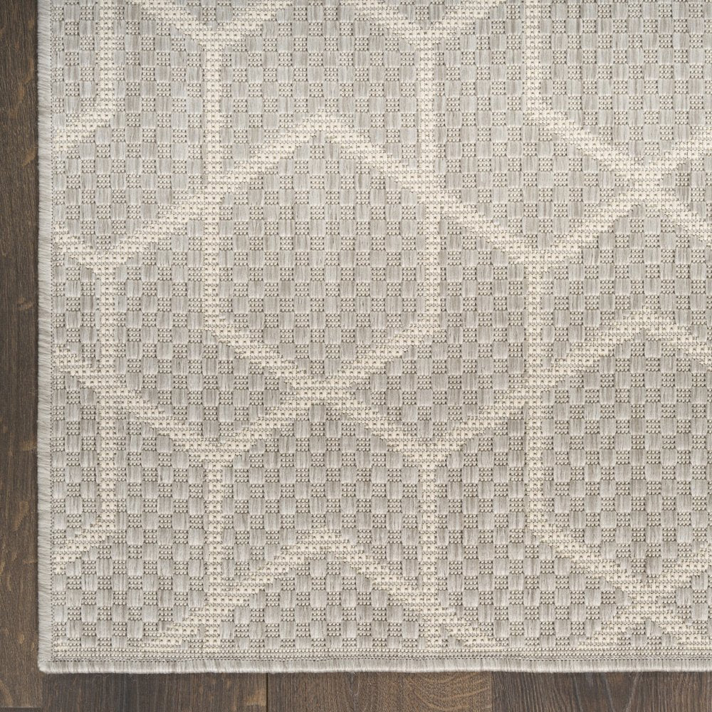 6' X 9' Gray And Ivory Geometric Indoor Outdoor Area Rug — view 9