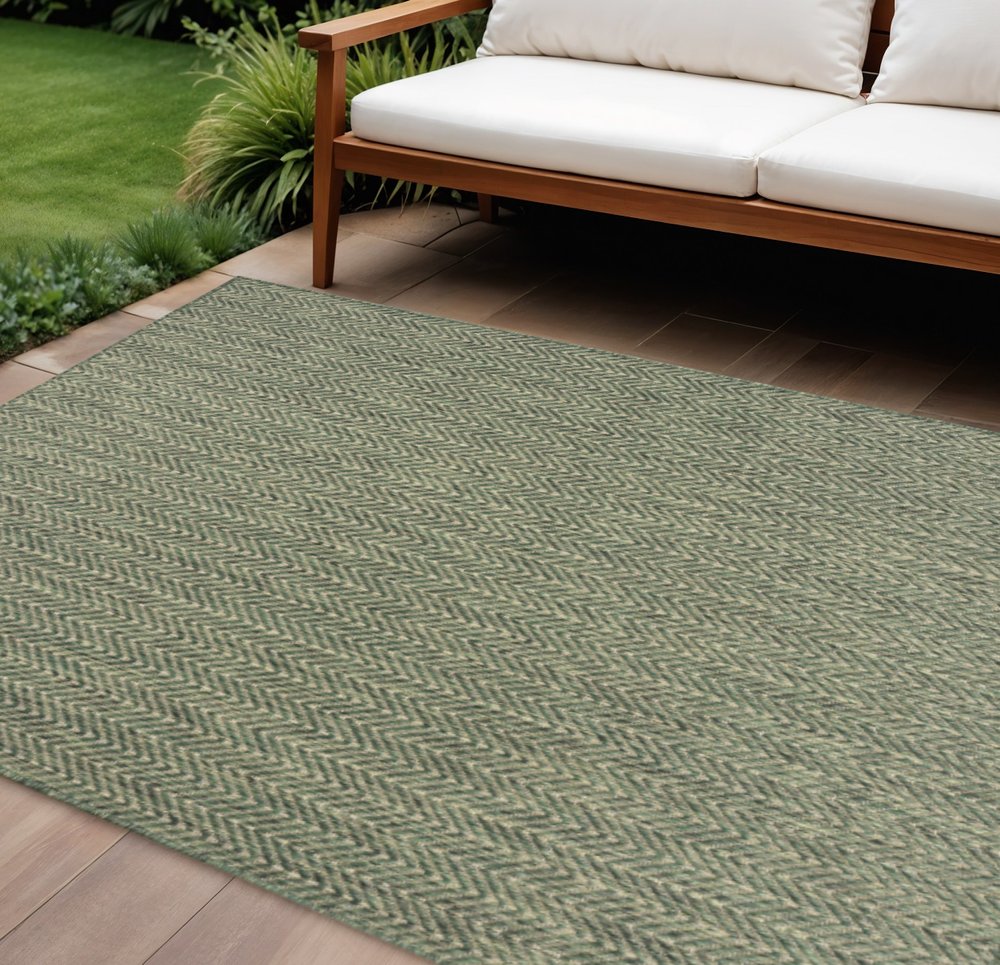 6' X 9' Green Geometric Indoor Outdoor Area Rug