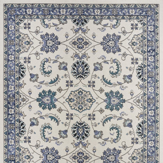6' X 9' Ivory And Blue Floral Indoor Outdoor Area Rug