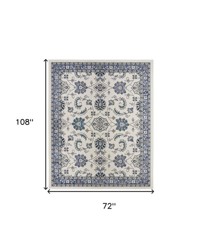 6' X 9' Ivory And Blue Floral Indoor Outdoor Area Rug HomeRoots