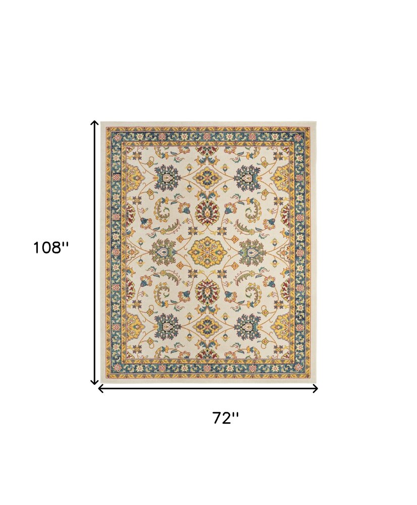 6' X 9' Ivory And Gold Floral Indoor Outdoor Area Rug HomeRoots