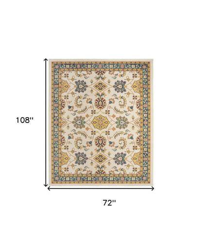 6' X 9' Ivory And Gold Floral Indoor Outdoor Area Rug HomeRoots