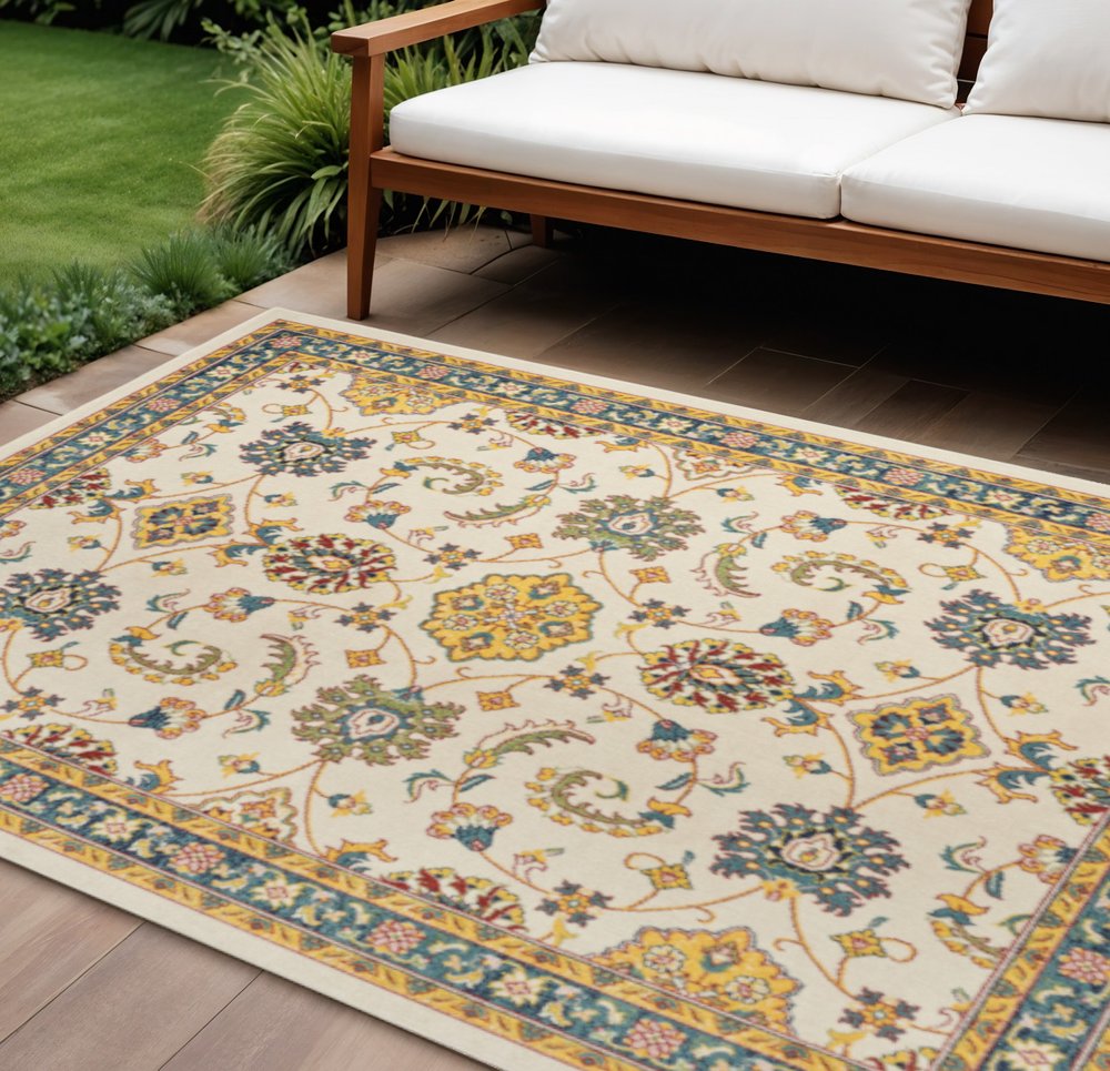6' X 9' Ivory And Gold Floral Indoor Outdoor Area Rug — view 4