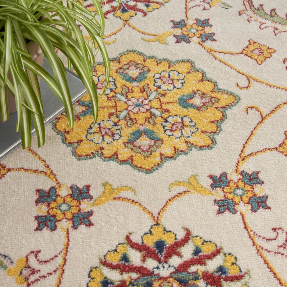 6' X 9' Ivory And Gold Floral Indoor Outdoor Area Rug HomeRoots