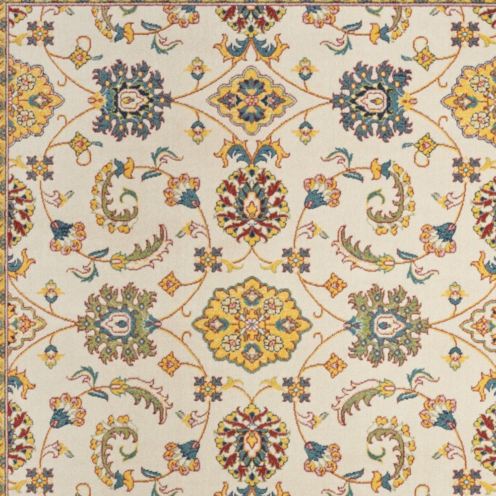 6' X 9' Ivory And Gold Floral Indoor Outdoor Area Rug HomeRoots