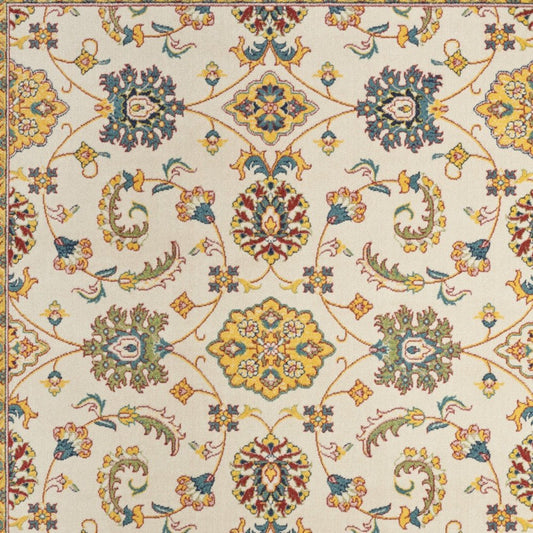 6' X 9' Ivory And Gold Floral Indoor Outdoor Area Rug