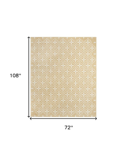 6' X 9' Beige And Ivory Geometric Indoor Outdoor Area Rug HomeRoots
