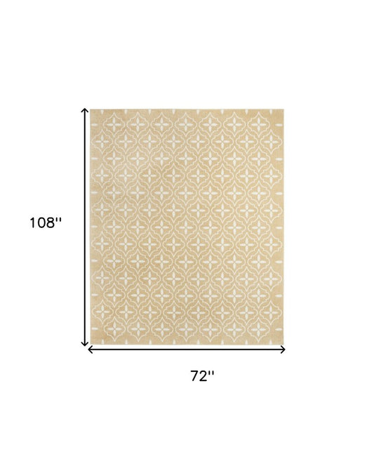 6' X 9' Beige And Ivory Geometric Indoor Outdoor Area Rug