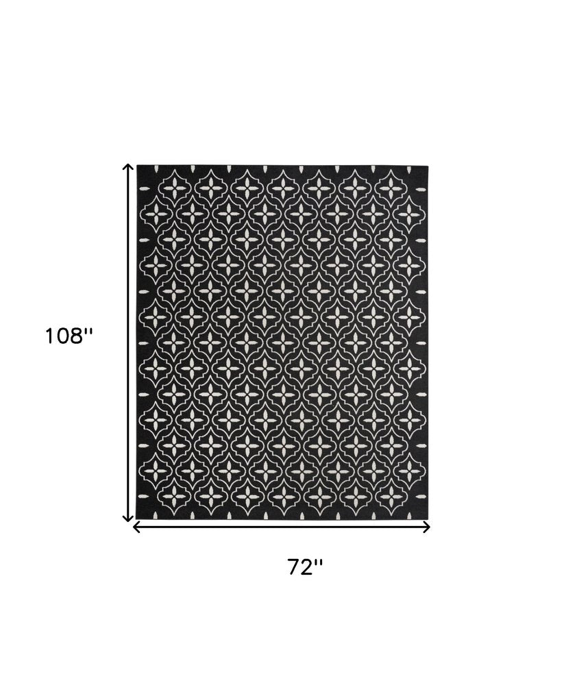 6' X 9' Black And Ivory Geometric Indoor Outdoor Area Rug HomeRoots