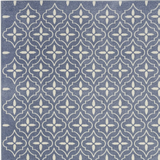 6' X 9' Blue And Ivory Geometric Indoor Outdoor Area Rug