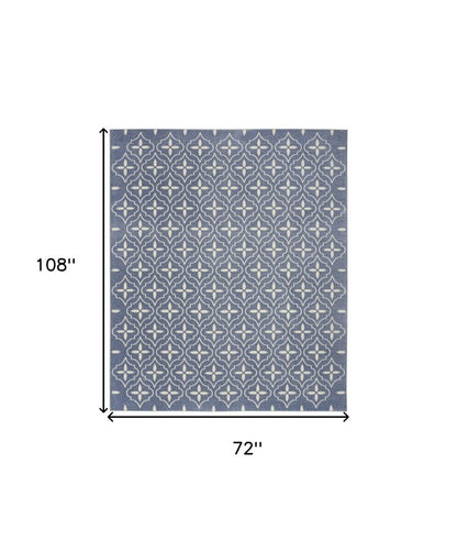 6' X 9' Blue And Ivory Geometric Indoor Outdoor Area Rug HomeRoots