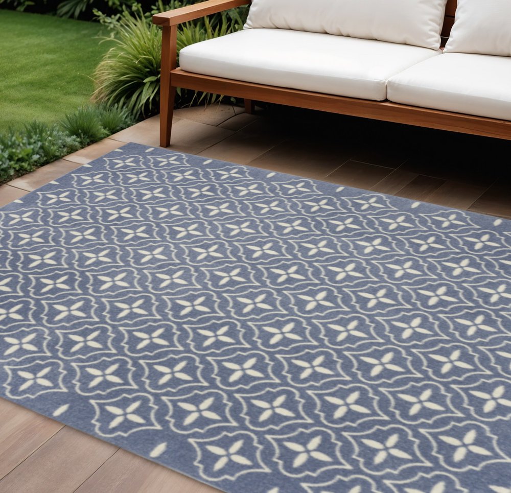 6' X 9' Blue And Ivory Geometric Indoor Outdoor Area Rug HomeRoots