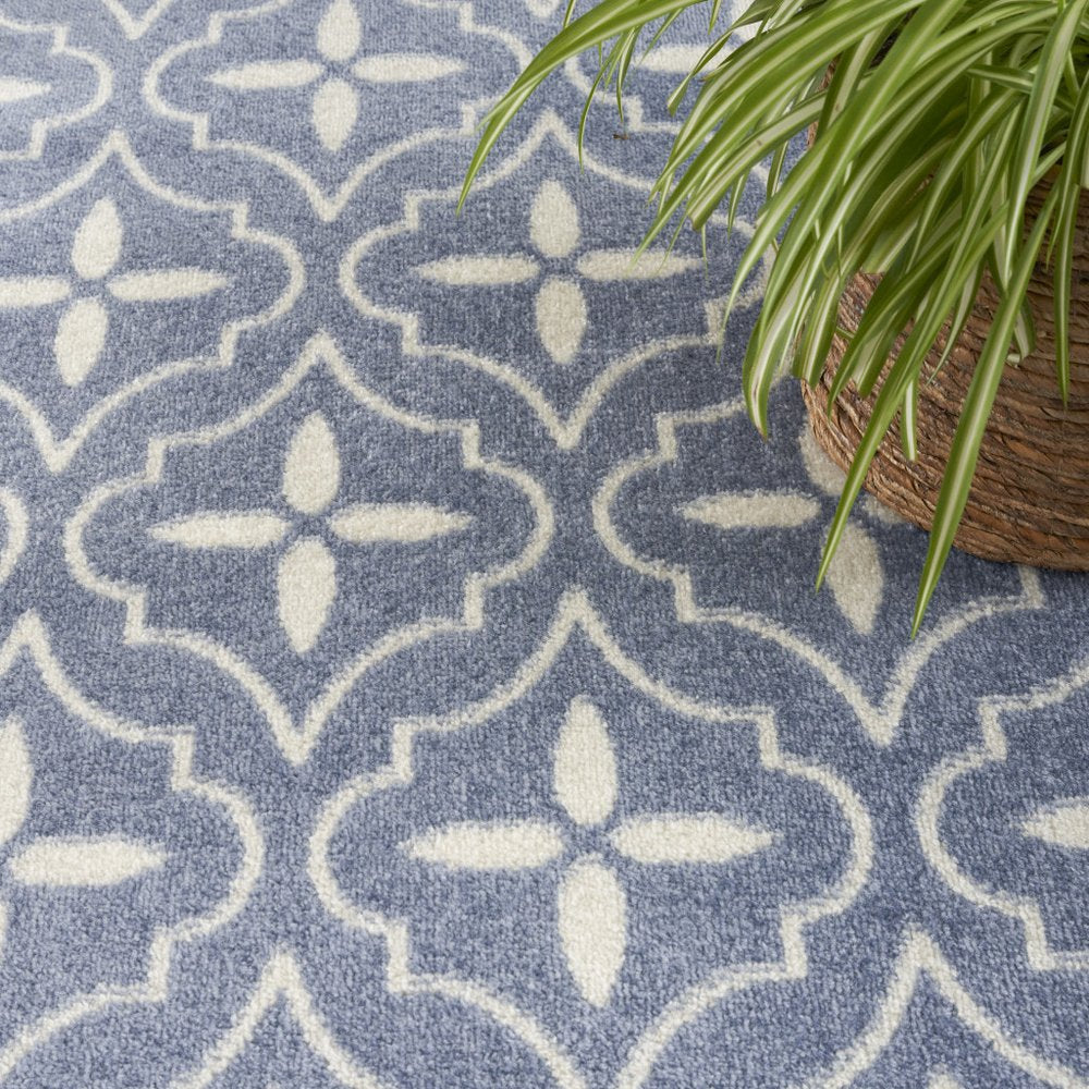 6' X 9' Blue And Ivory Geometric Indoor Outdoor Area Rug HomeRoots