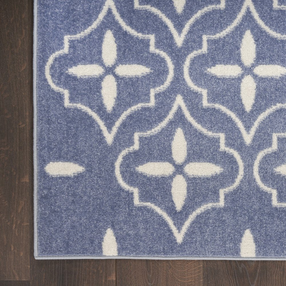 6' X 9' Blue And Ivory Geometric Indoor Outdoor Area Rug — view 10
