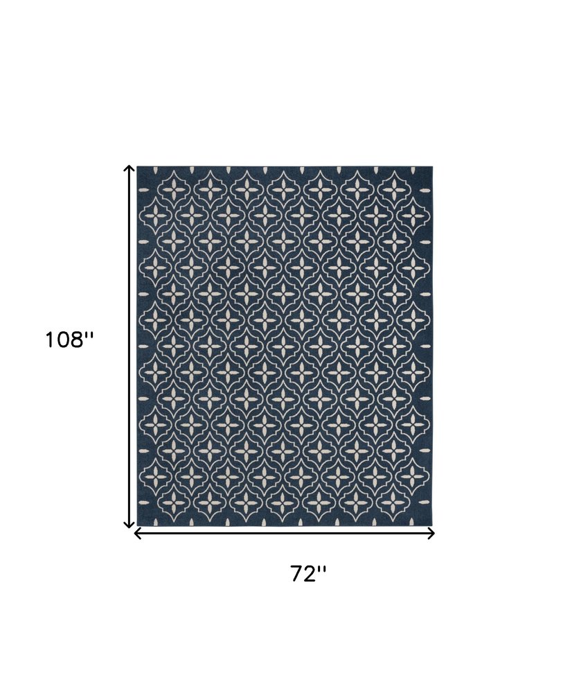 6' X 9' Navy Blue And Ivory Geometric Indoor Outdoor Area Rug HomeRoots