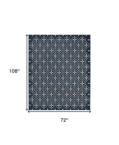 6' X 9' Navy Blue And Ivory Geometric Indoor Outdoor Area Rug HomeRoots