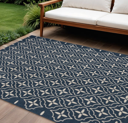 6' X 9' Navy Blue And Ivory Geometric Indoor Outdoor Area Rug HomeRoots