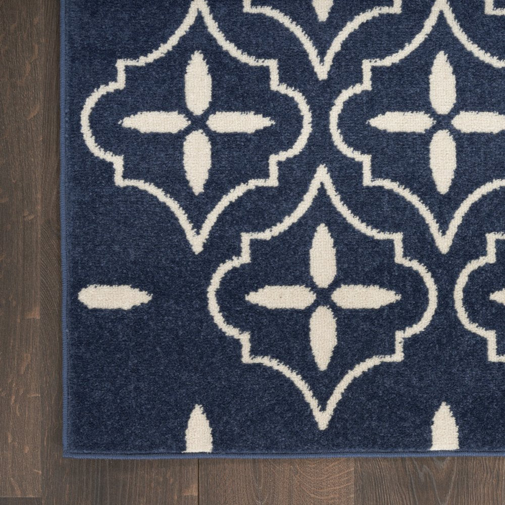 6' X 9' Navy Blue And Ivory Geometric Indoor Outdoor Area Rug HomeRoots