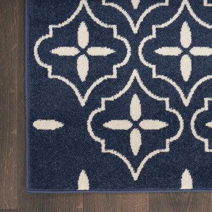 6' X 9' Navy Blue And Ivory Geometric Indoor Outdoor Area Rug HomeRoots
