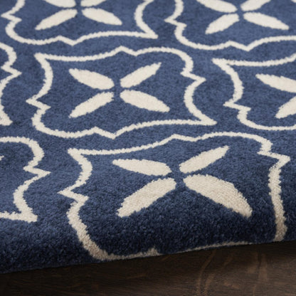 6' X 9' Navy Blue And Ivory Geometric Indoor Outdoor Area Rug HomeRoots