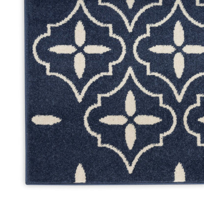 6' X 9' Navy Blue And Ivory Geometric Indoor Outdoor Area Rug HomeRoots
