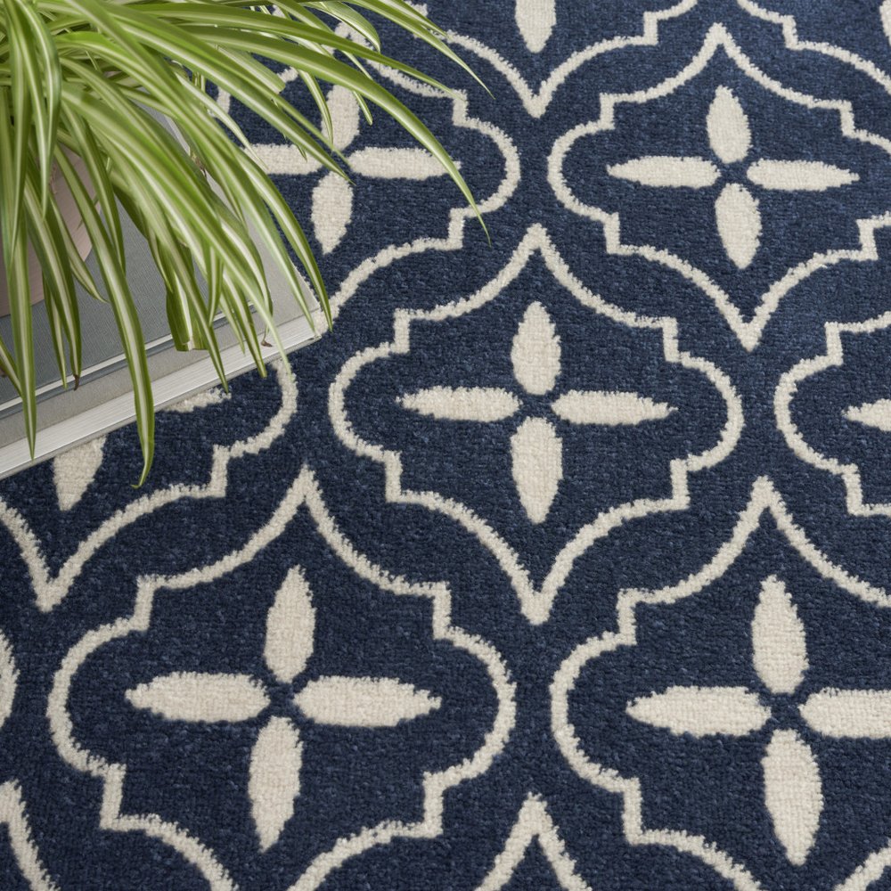 6' X 9' Navy Blue And Ivory Geometric Indoor Outdoor Area Rug HomeRoots
