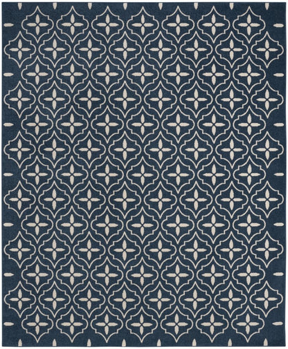 6' X 9' Navy Blue And Ivory Geometric Indoor Outdoor Area Rug HomeRoots