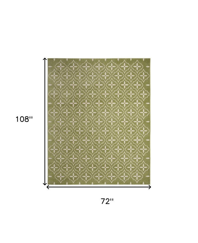 6' X 9' Green And Ivory Geometric Indoor Outdoor Area Rug HomeRoots